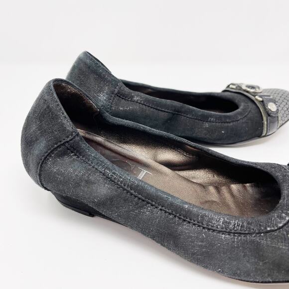 AGL Attilio Giusti Leombruni Snake Cap Toe Hidden Wedge Flats Size 36 1/2 Black - Picture 5 of 13